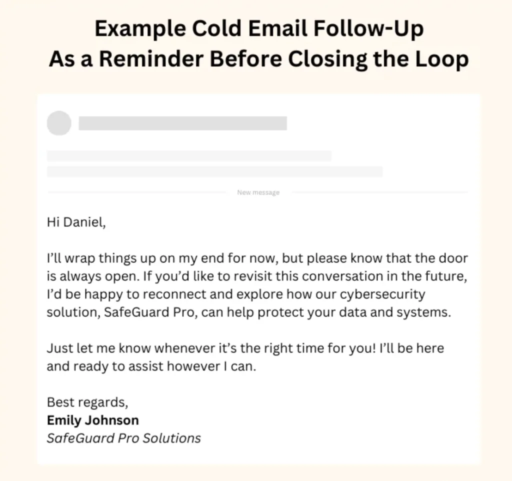 示例 Cold Email 跟进 作为关闭循环之前的提醒