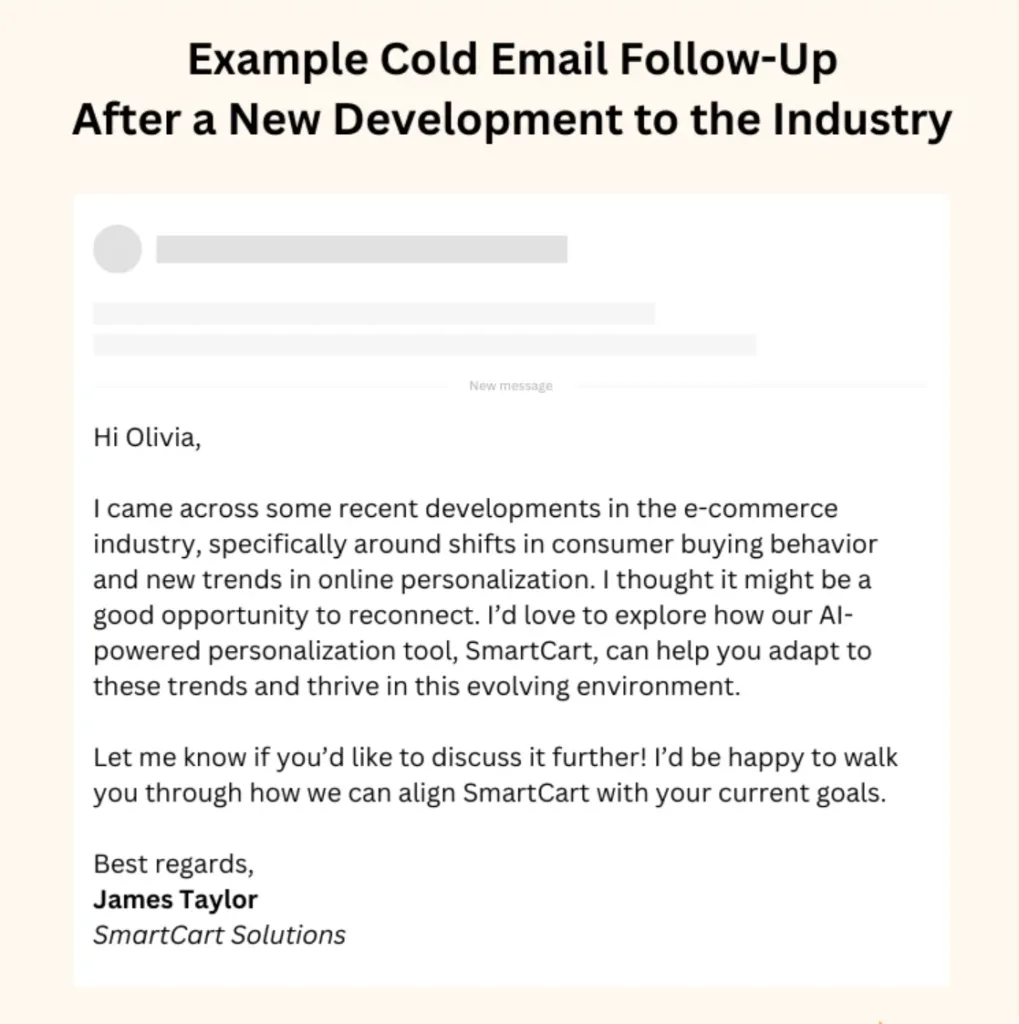 示例 Cold Email 跟进行业新发展后的情况