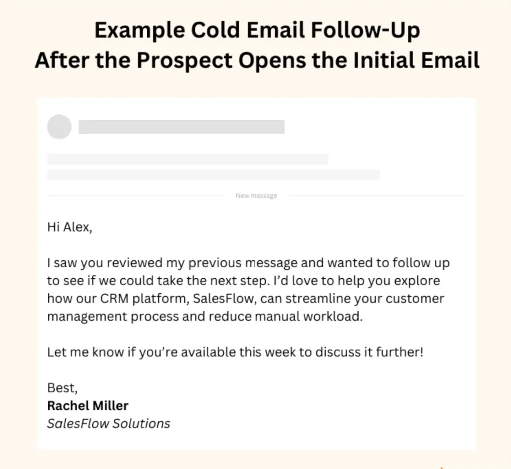 潜在客户打开初始电子邮件后的 Cold Email 跟进示例